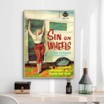 affiche caravane vintage avec pin up