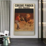affiche cirque vintage lion