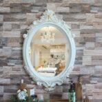 miroir ovale blanc et or