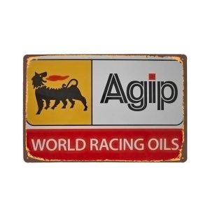 Plaque Métal Vintage Agip World Racing Oil