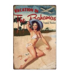 plaque métal vintage bahamas pin-up