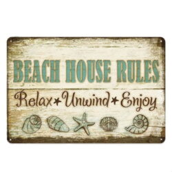 plaque métal vintage beach house rules