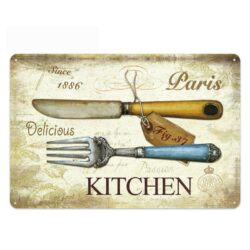 Plaque Métal Vintage Couverts Cuisine