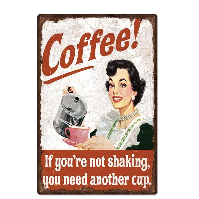 plaque-metal-vintage-femme-cafe Plaque Métal Vintage Femme Café