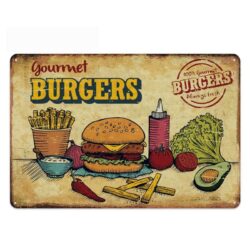 Plaque Métal Vintage Gourmet Burgers