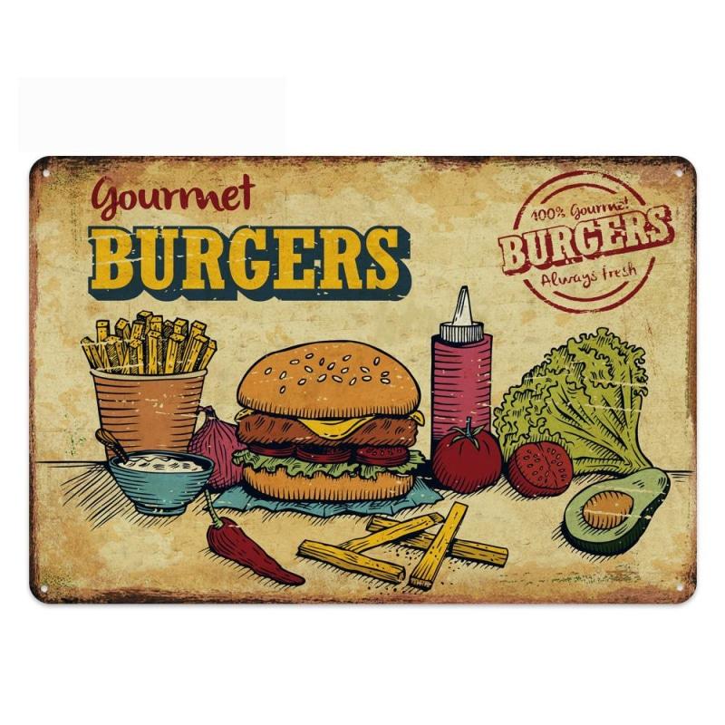 plaque-metal-vintage-gourmet-burgers Plaque Métal Vintage Gourmet Burgers