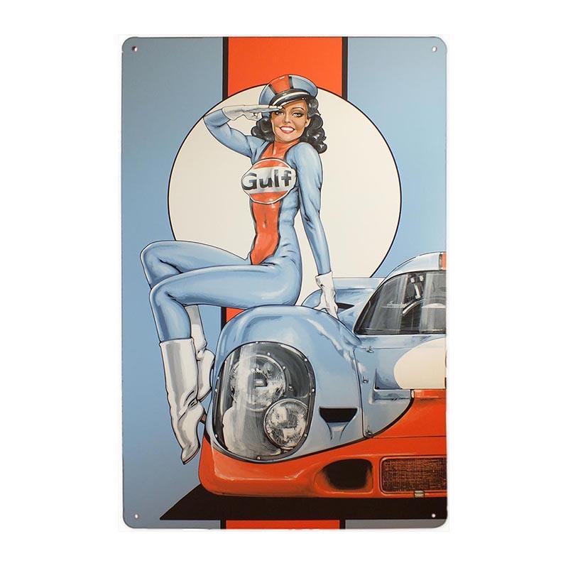 plaque-metal-vintage-gulf-pin-up-brune Plaque Métal Vintage Gulf Pin-up Brune