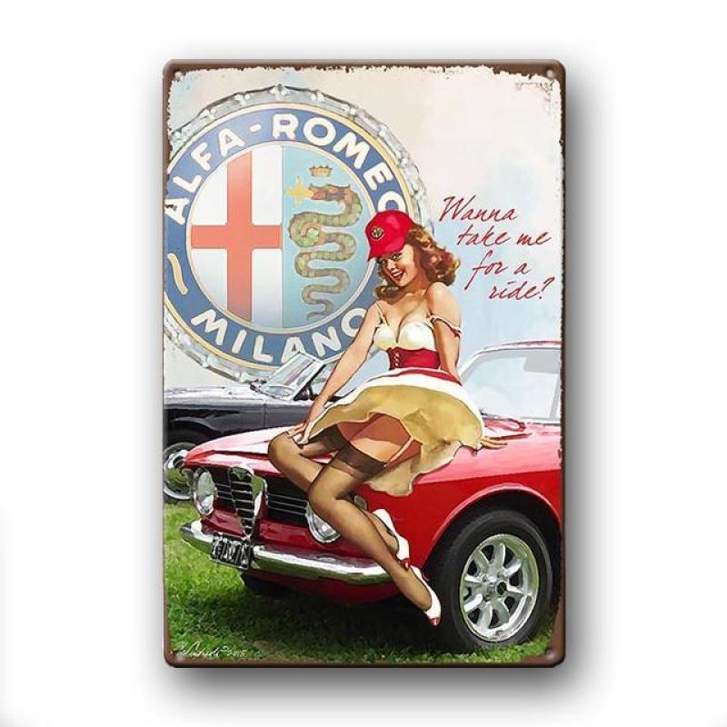 plaque-metal-vintage-pin-up-alfa-romeo Plaque Métal Vintage Pin-up Alfa Romeo