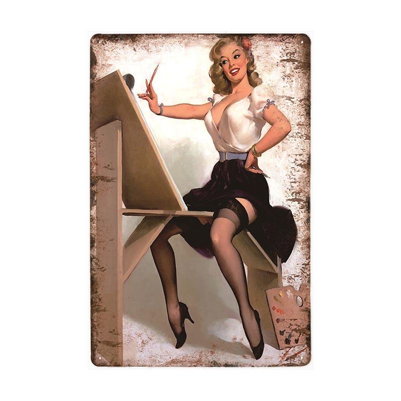 plaque-metal-vintage-pin-up-artiste Plaque Métal Vintage Pin-up Artiste