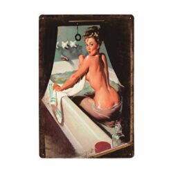 Plaque Métal Vintage Pin-up Baignoire