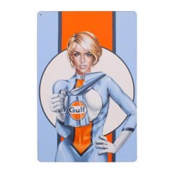 Plaque Métal Vintage Pin-up Cheveux Courts Gulf