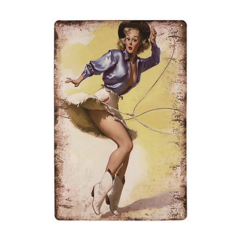 plaque-metal-vintage-pin-up-cowgirl Plaque Métal Vintage Pin-up Cowgirl