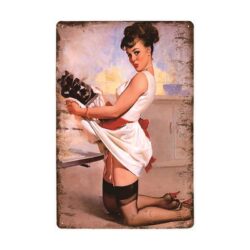 Plaque Métal Vintage Pin-up Cuisinière