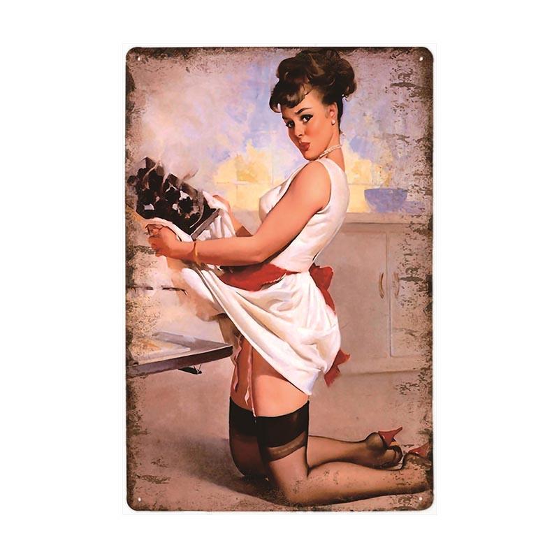 plaque-metal-vintage-pin-up-cuisiniere Plaque Métal Vintage Pin-up Cuisinière