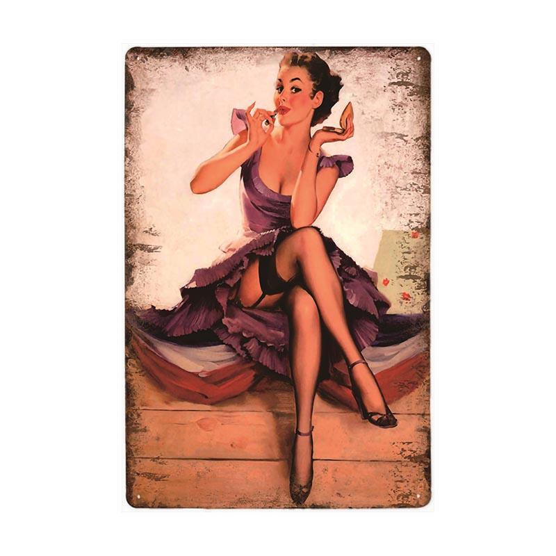 plaque-metal-vintage-pin-up-elegante Plaque Métal Vintage Pin-up Élégante