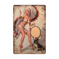 Plaque Métal Vintage Pin-up Indienne