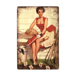 Plaque Métal Vintage Pin-up Jardinière