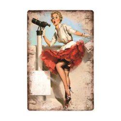 Plaque Métal Vintage Pin-up Longue-vue