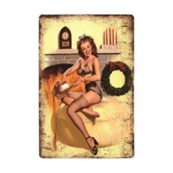 Plaque Métal Vintage Pin-up Noël