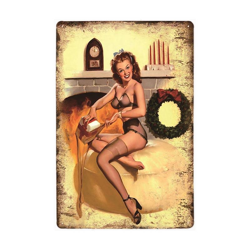 plaque-metal-vintage-pin-up-noel Plaque Métal Vintage Pin-up Noël