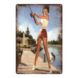 plaque métal vintage pin up peche