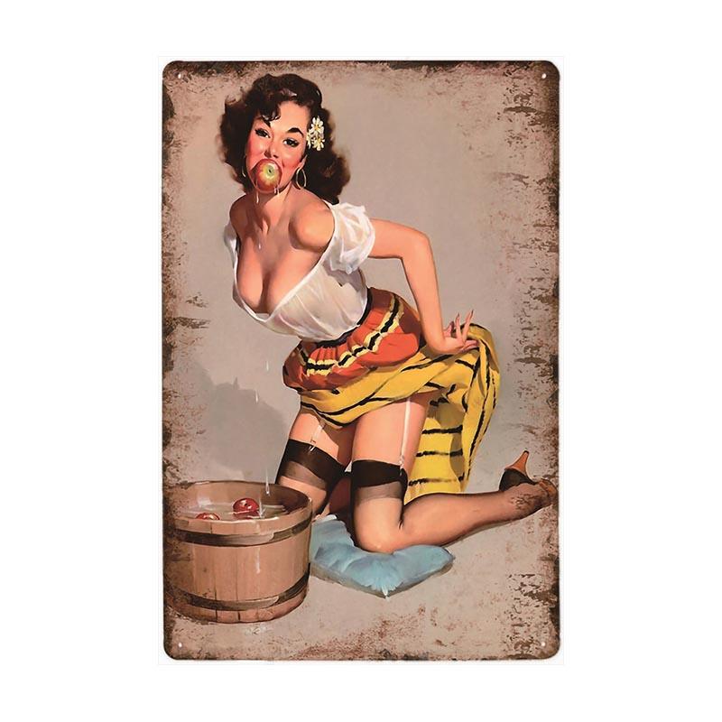 plaque-metal-vintage-pin-up-pommes Plaque Métal Vintage Pin-up Pommes