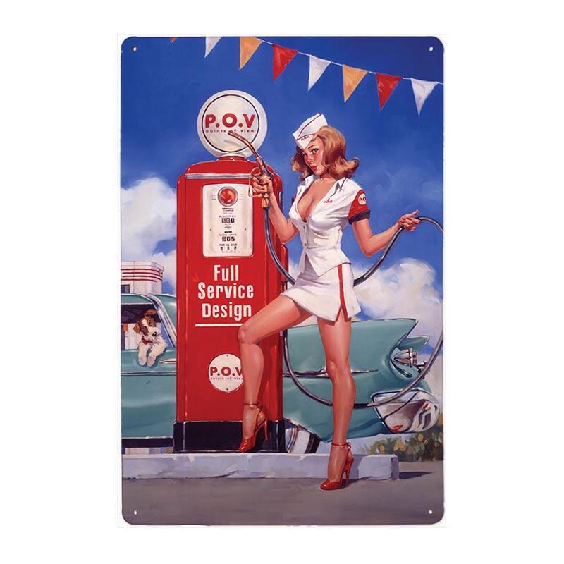 plaque-metal-vintage-pin-up-pompe Plaque Métal Vintage Pin-up Pompe