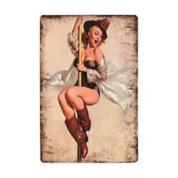 Plaque Métal Vintage Pin-up Pompier