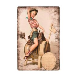 Plaque Métal Vintage Pin-up Rodéo