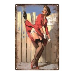plaque métal vintage pin up rouge