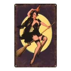 plaque métal vintage pin up sorcière