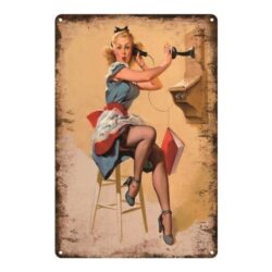 plaque métal vintage pin up téléphone
