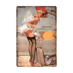 Plaque Métal Vintage Pin-up Touriste
