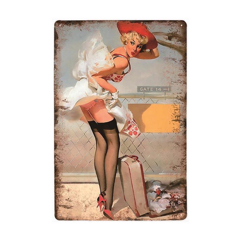 plaque-metal-vintage-pin-up-touriste Plaque Métal Vintage Pin-up Touriste
