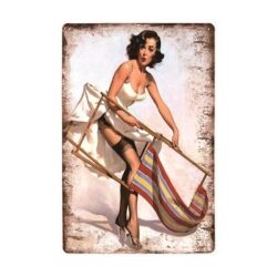 Plaque Métal Vintage Pin-up Transat