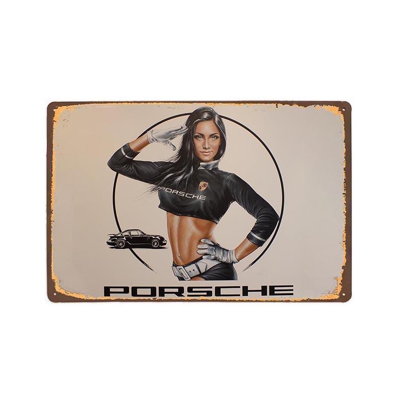 plaque-metal-vintage-porsche-pin-up Plaque Métal Vintage Porsche Pin-up