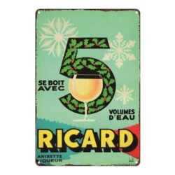 Plaque Métal Vintage Ricard 5 Volumes D'eau