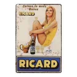 plaque métal vintage ricard pin-up