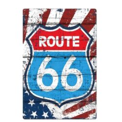 Plaque Métal Vintage Route 66 Bleue et Rouge