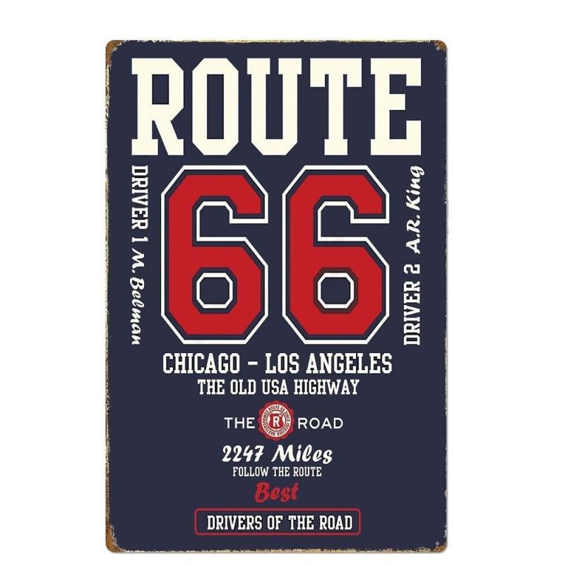 plaque-metal-vintage-route-66-chicago-los-angeles Plaque Métal Vintage Route 66 Chicago Los Angeles