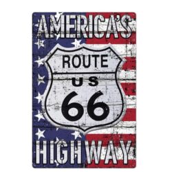 plaque métal vintage route 66 drapeau usa