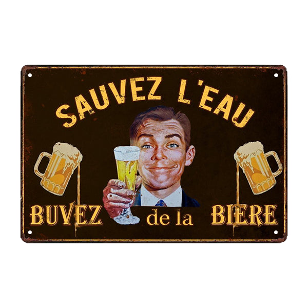 biere-vieille-plaque-publicitaire-humour-en-metal bière vieille plaque publicitaire humour en métal