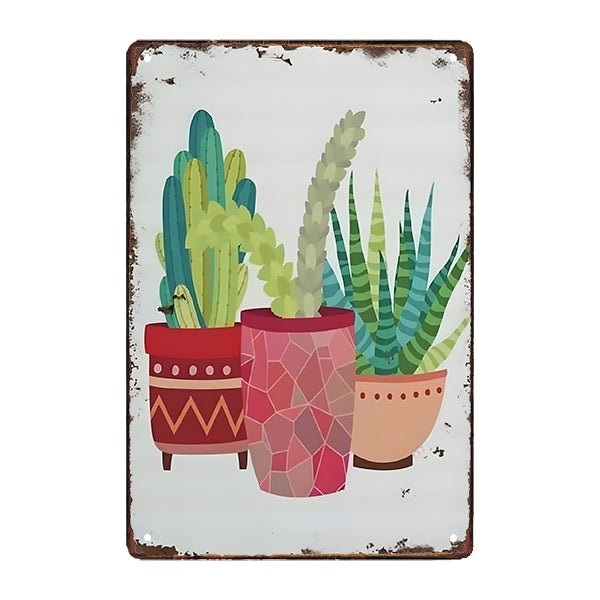 plaque-metal-cactus-terracotta plaque métal cactus terracotta