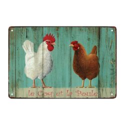 plaque métal cuisine poule coq