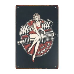 plaque métal déco garage pin up