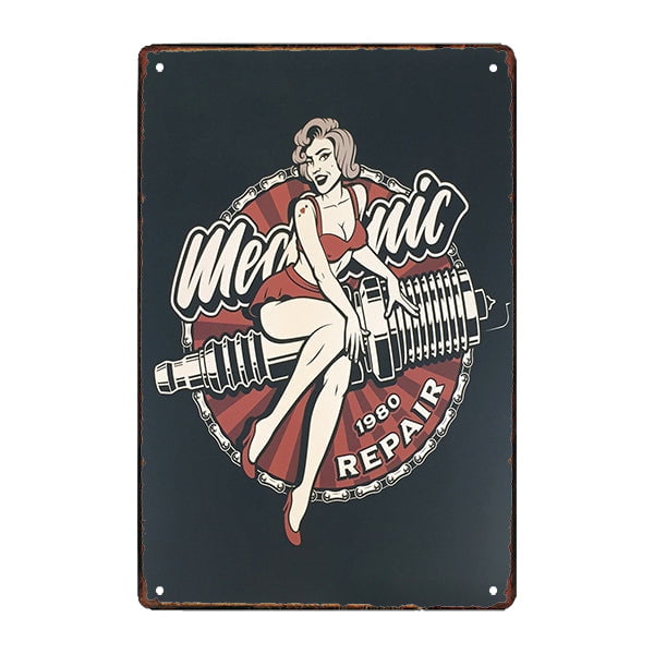 plaque-metal-deco-garage-pin-up plaque métal déco garage pin up