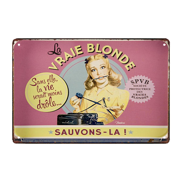 plaque-metal-humoristique-blonde-veritable plaque métal humoristique blonde véritable