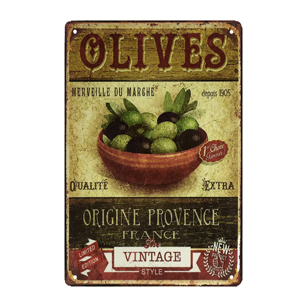 plaque-metal-olives-vertes-origine-provence-france plaque métal olives vertes origine Provence France