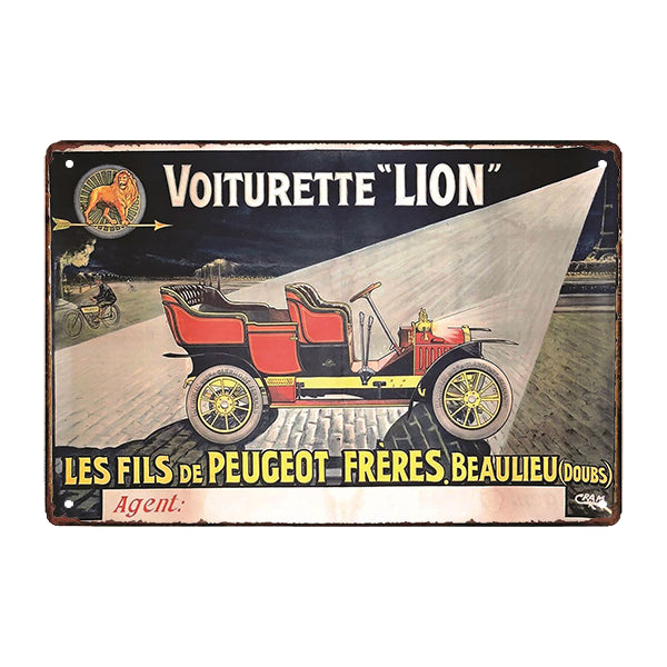 plaque-metal-peugeot-voiturette-lion plaque métal peugeot voiturette lion