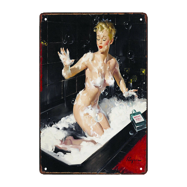 plaque-metal-pin-up-annees-50-salle-de-bain plaque métal pin up années 50 salle de bain